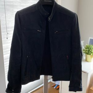 A dark blue suede Danier jacket